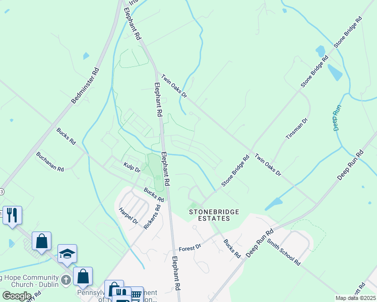 map of restaurants, bars, coffee shops, grocery stores, and more near 222 Barnhill Road in Perkasie