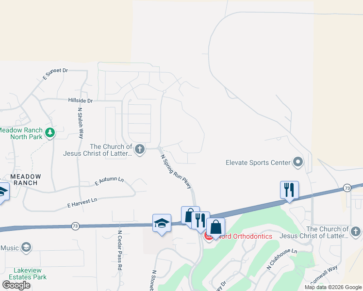map of restaurants, bars, coffee shops, grocery stores, and more near 9626 North Red Bridge Street in Eagle Mountain
