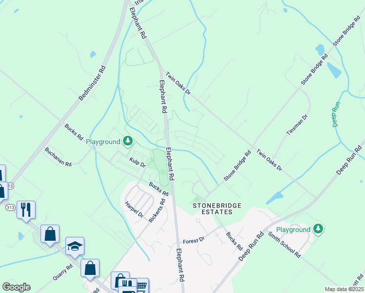 map of restaurants, bars, coffee shops, grocery stores, and more near Barnhill Road in Perkasie