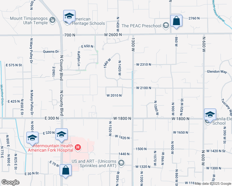 map of restaurants, bars, coffee shops, grocery stores, and more near 1501 West 2100 North in Pleasant Grove
