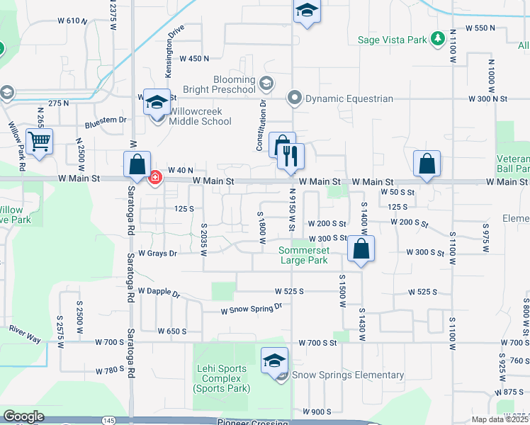 map of restaurants, bars, coffee shops, grocery stores, and more near 141 South 1800 West in Lehi