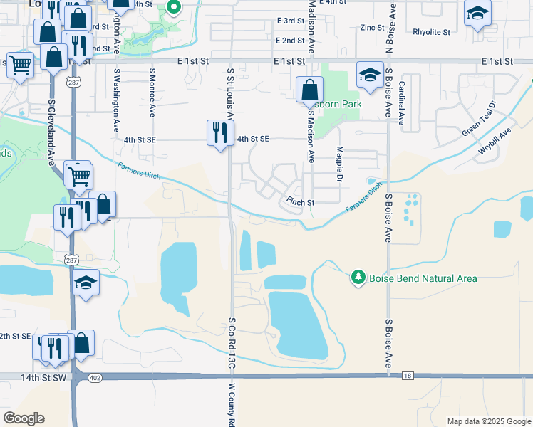 map of restaurants, bars, coffee shops, grocery stores, and more near 1252 Inca Dove Circle in Loveland