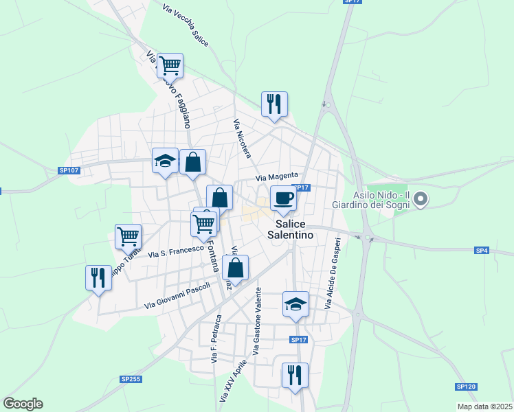 map of restaurants, bars, coffee shops, grocery stores, and more near 7 Via Madonna della Visitazione in Salice Salentino