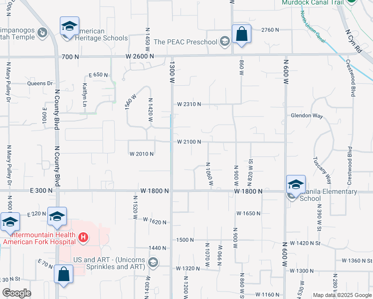 map of restaurants, bars, coffee shops, grocery stores, and more near 2078 North 1210 West in Pleasant Grove