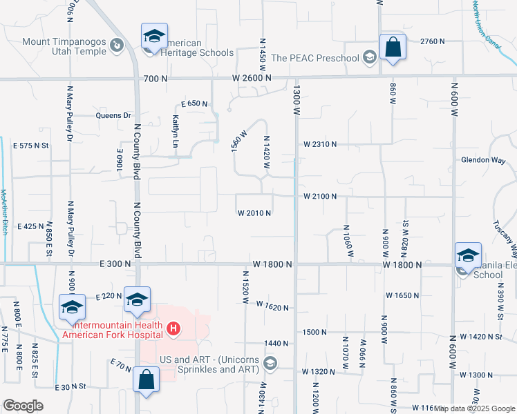 map of restaurants, bars, coffee shops, grocery stores, and more near 1501 West 2100 North in Pleasant Grove