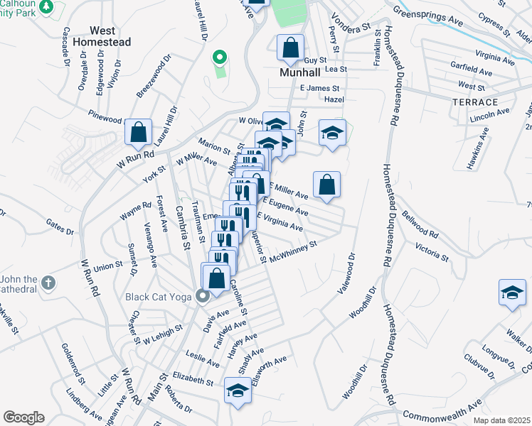 map of restaurants, bars, coffee shops, grocery stores, and more near 110 East Eugene Avenue in Homestead
