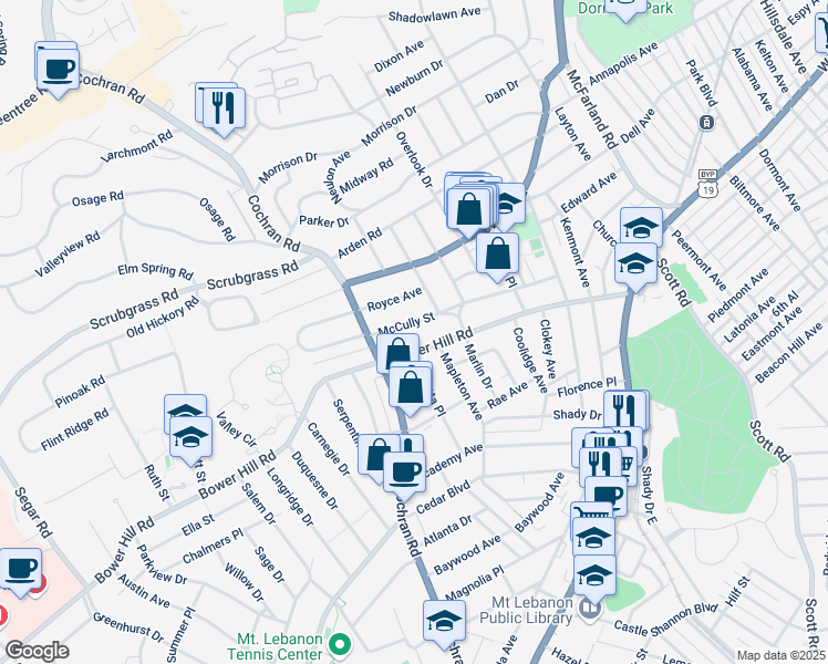 map of restaurants, bars, coffee shops, grocery stores, and more near 487 McCully Street in Pittsburgh