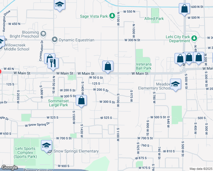 map of restaurants, bars, coffee shops, grocery stores, and more near 1215 West 125 South in Lehi