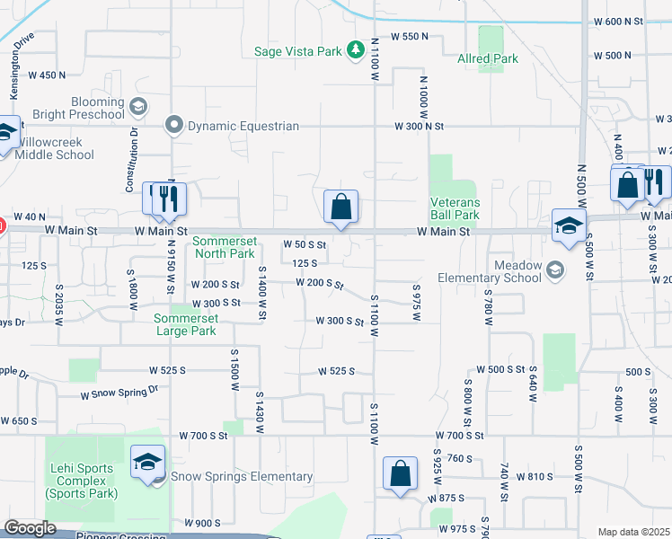 map of restaurants, bars, coffee shops, grocery stores, and more near 1215 West 125 South in Lehi