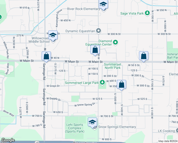 map of restaurants, bars, coffee shops, grocery stores, and more near 141 South 1800 West in Lehi