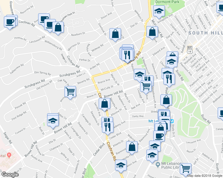 map of restaurants, bars, coffee shops, grocery stores, and more near 487 McCully Street in Pittsburgh