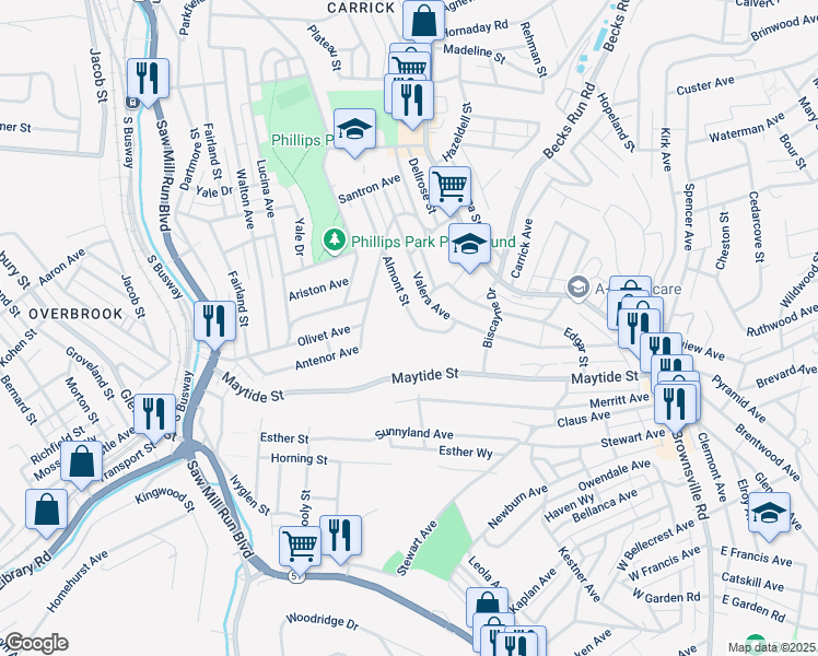 map of restaurants, bars, coffee shops, grocery stores, and more near 2352 Almont Street in Pittsburgh