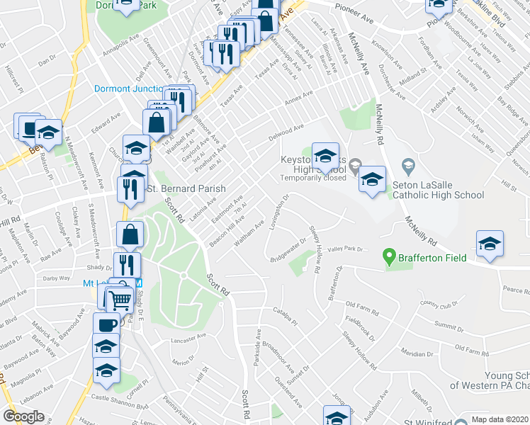 map of restaurants, bars, coffee shops, grocery stores, and more near 932 Albern Avenue in Pittsburgh