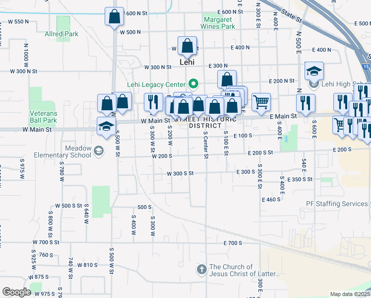 map of restaurants, bars, coffee shops, grocery stores, and more near 145 South 100 West Street in Lehi