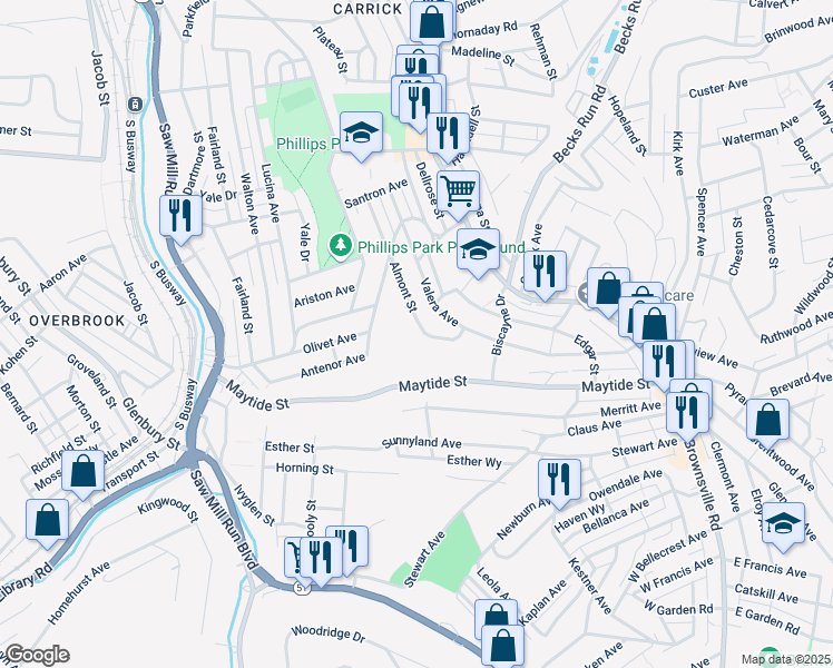 map of restaurants, bars, coffee shops, grocery stores, and more near 2352 Almont Street in Pittsburgh