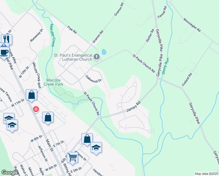 map of restaurants, bars, coffee shops, grocery stores, and more near 1013 Creekview Dr in Pennsburg