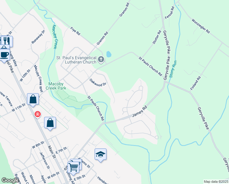 map of restaurants, bars, coffee shops, grocery stores, and more near 1013 Creekview Drive in Pennsburg
