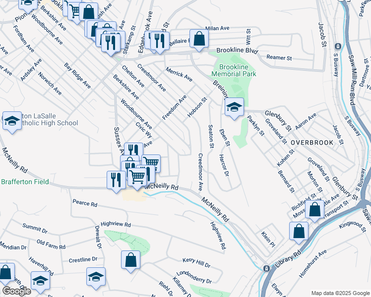 map of restaurants, bars, coffee shops, grocery stores, and more near 1554 Berkshire Avenue in Pittsburgh