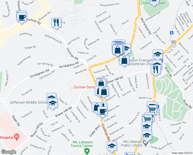 map of restaurants, bars, coffee shops, grocery stores, and more near 514 McCully Street in Pittsburgh