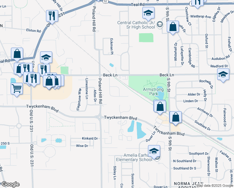 map of restaurants, bars, coffee shops, grocery stores, and more near 2831 Duroc Drive in Lafayette