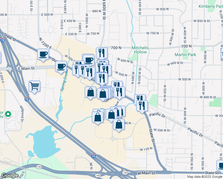 map of restaurants, bars, coffee shops, grocery stores, and more near 777 West State Road in American Fork