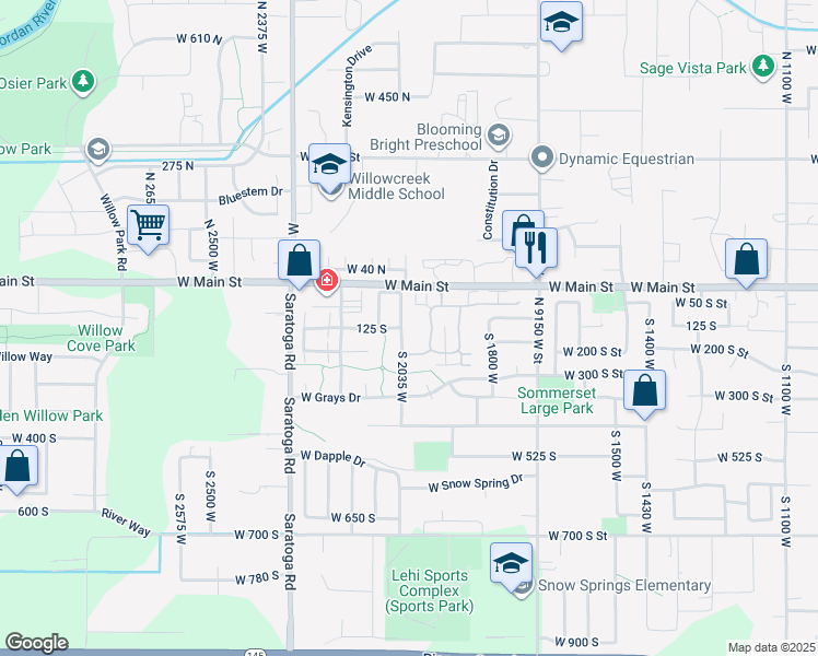 map of restaurants, bars, coffee shops, grocery stores, and more near 139 South 2035 West in Lehi