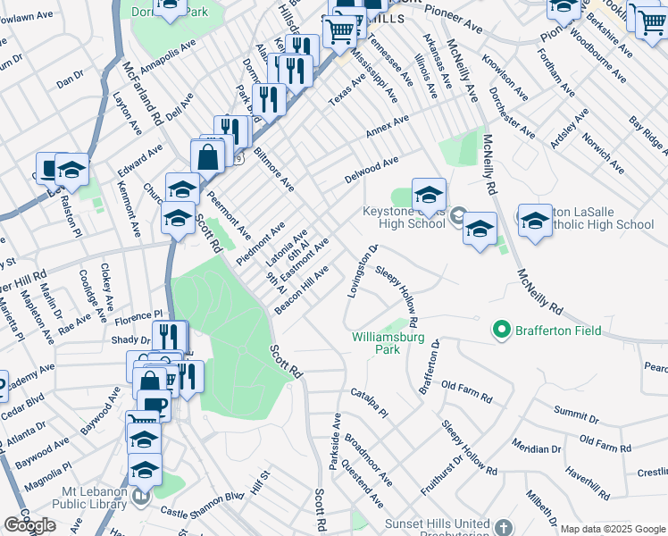 map of restaurants, bars, coffee shops, grocery stores, and more near 932 Albern Avenue in Pittsburgh