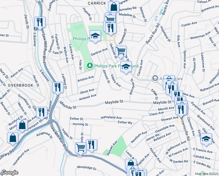 map of restaurants, bars, coffee shops, grocery stores, and more near 2352 Almont Street in Pittsburgh