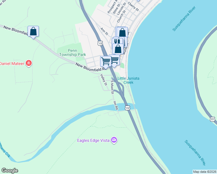 map of restaurants, bars, coffee shops, grocery stores, and more near 35 Valley Street in Duncannon