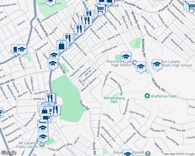 map of restaurants, bars, coffee shops, grocery stores, and more near 932 Albern Avenue in Pittsburgh