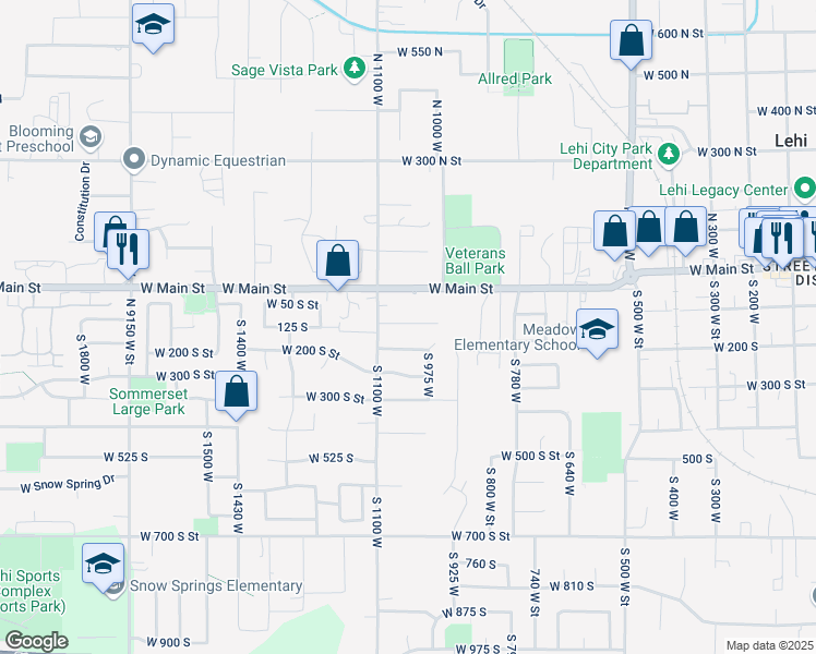 map of restaurants, bars, coffee shops, grocery stores, and more near 1031 West 125 South Street in Lehi