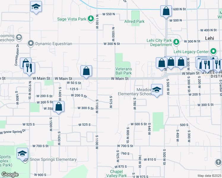 map of restaurants, bars, coffee shops, grocery stores, and more near 975 West 125 South in Lehi