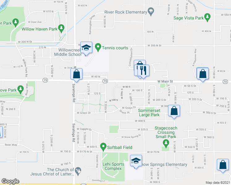map of restaurants, bars, coffee shops, grocery stores, and more near 143 South 1970 West in Lehi
