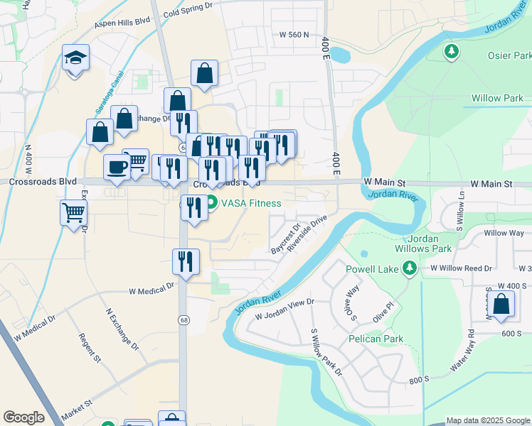 map of restaurants, bars, coffee shops, grocery stores, and more near 1323 SilverCrest Drive in Saratoga Springs