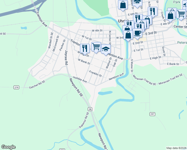 map of restaurants, bars, coffee shops, grocery stores, and more near 509 Wilcoxen Street in Uhrichsville