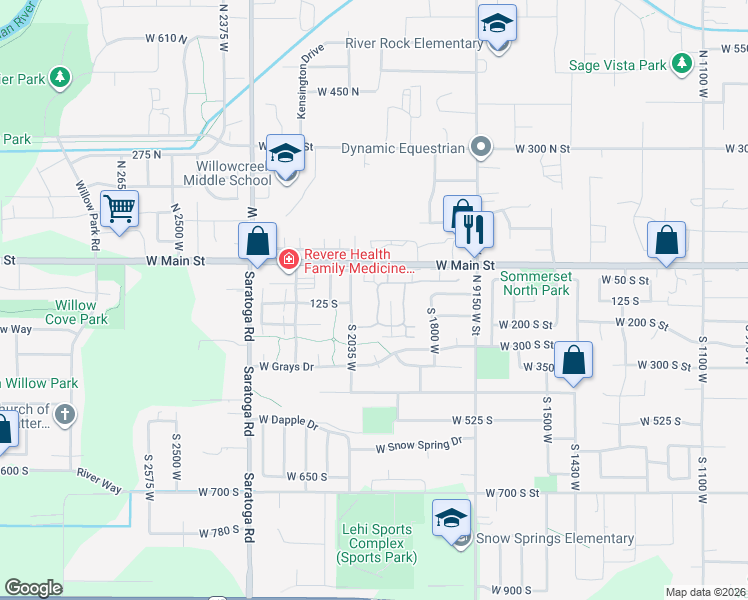 map of restaurants, bars, coffee shops, grocery stores, and more near 143 South 1970 West in Lehi
