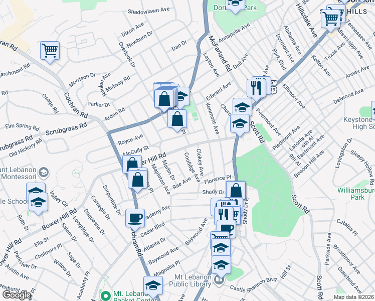 map of restaurants, bars, coffee shops, grocery stores, and more near 410 Clokey Avenue in Pittsburgh