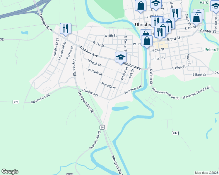 map of restaurants, bars, coffee shops, grocery stores, and more near 509 Wilcoxen Street in Uhrichsville