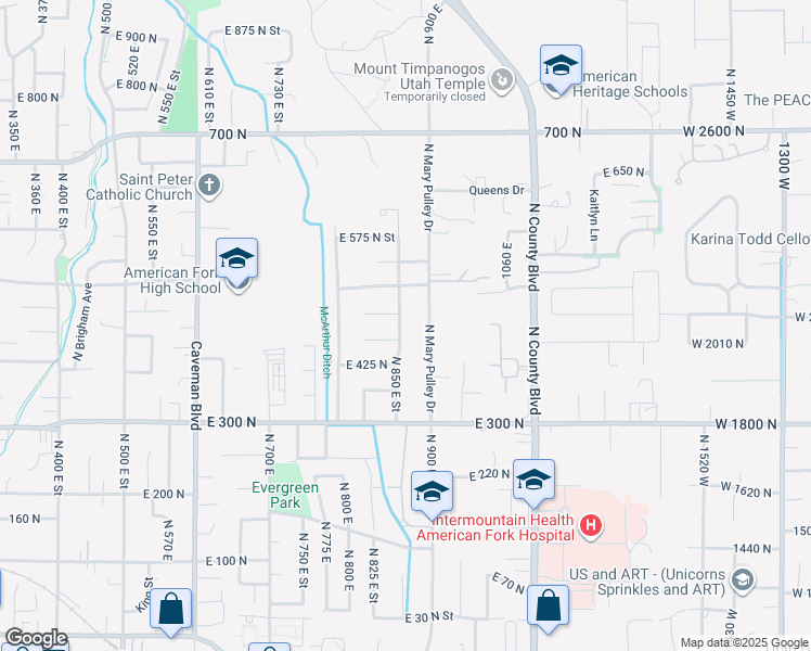 map of restaurants, bars, coffee shops, grocery stores, and more near 470 North 850 East Street in American Fork