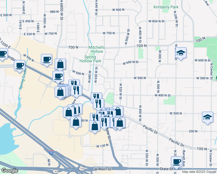 map of restaurants, bars, coffee shops, grocery stores, and more near 445 North 570 West Street in American Fork