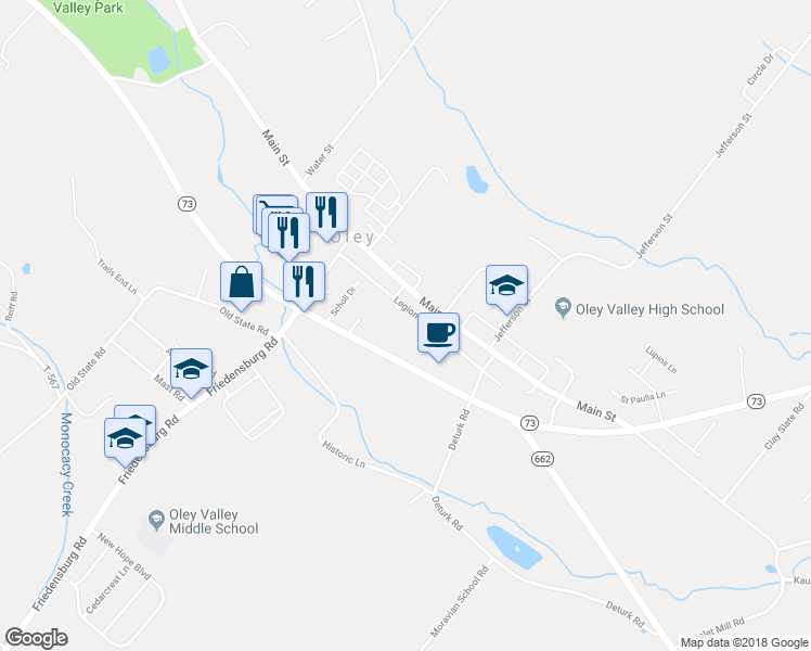 map of restaurants, bars, coffee shops, grocery stores, and more near 62 Legion Drive in Oley