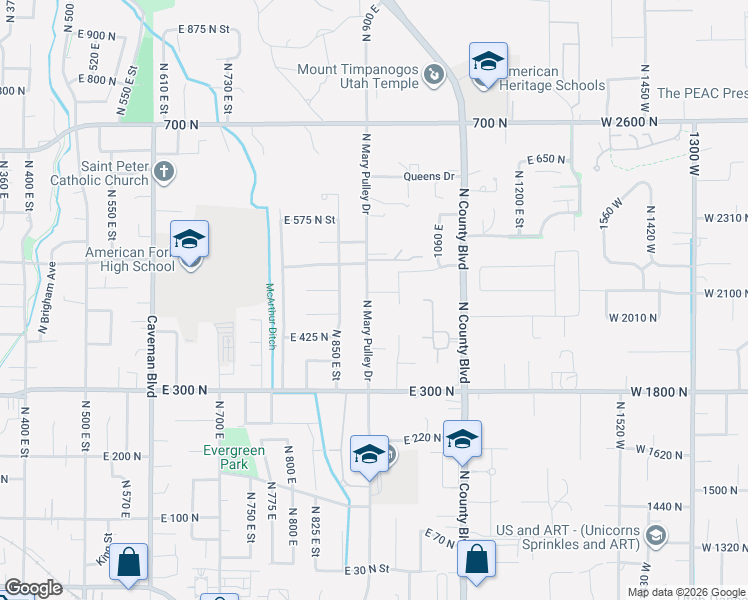 map of restaurants, bars, coffee shops, grocery stores, and more near 444 North 900 East in American Fork