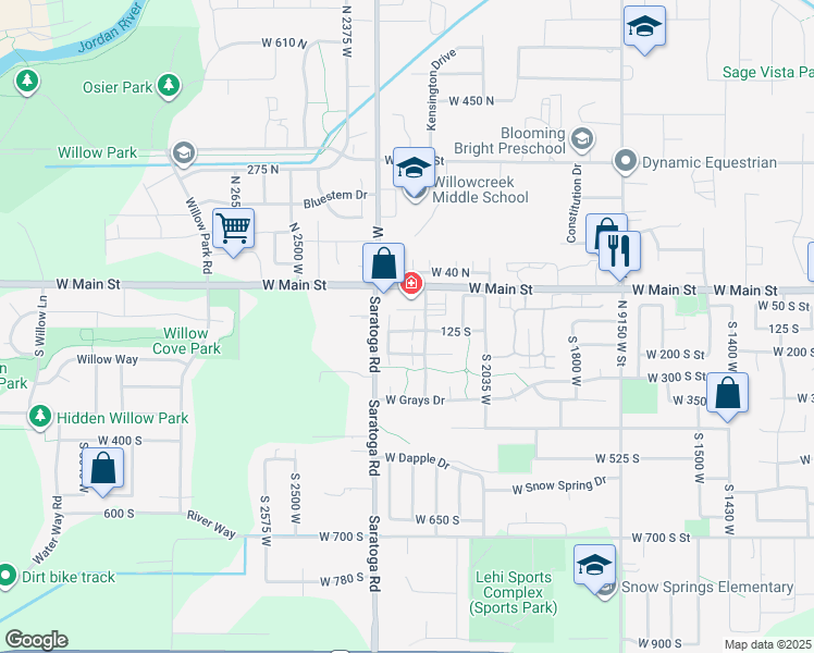 map of restaurants, bars, coffee shops, grocery stores, and more near 112 Tamarak Cir in Lehi