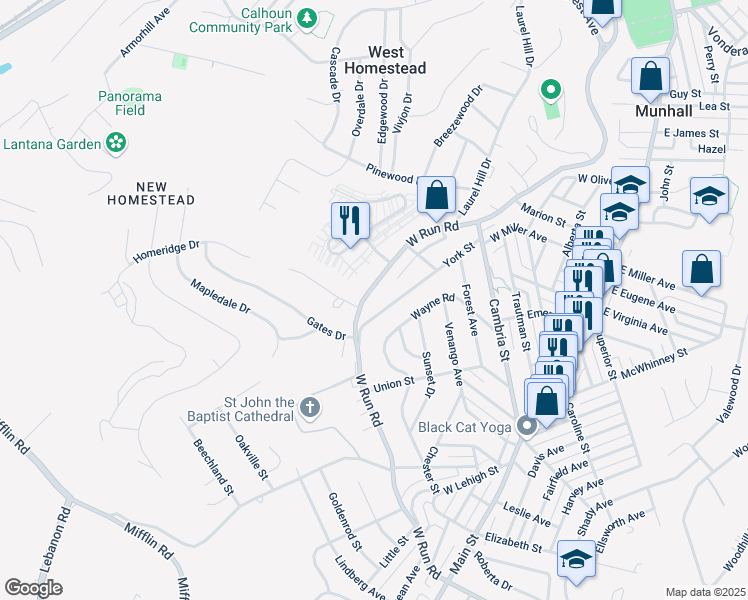 map of restaurants, bars, coffee shops, grocery stores, and more near 3539 West Run Road in Homestead
