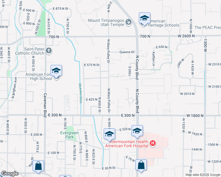 map of restaurants, bars, coffee shops, grocery stores, and more near 912 East Ellens Street in American Fork