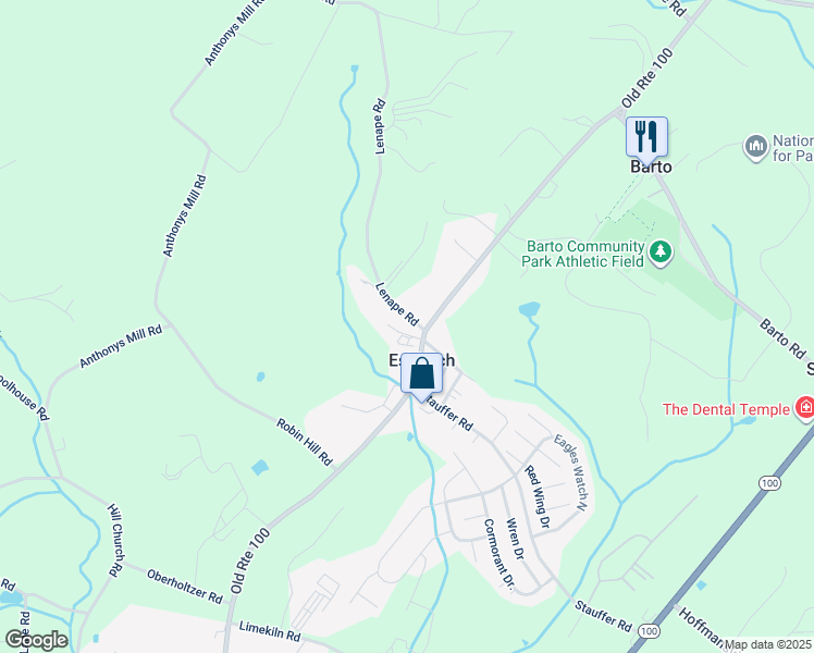 map of restaurants, bars, coffee shops, grocery stores, and more near 14 Lenape Road in Barto