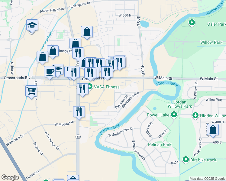 map of restaurants, bars, coffee shops, grocery stores, and more near 1323 SilverCrest Drive in Saratoga Springs