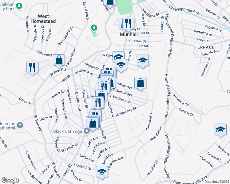 map of restaurants, bars, coffee shops, grocery stores, and more near 110 East Eugene Avenue in Homestead