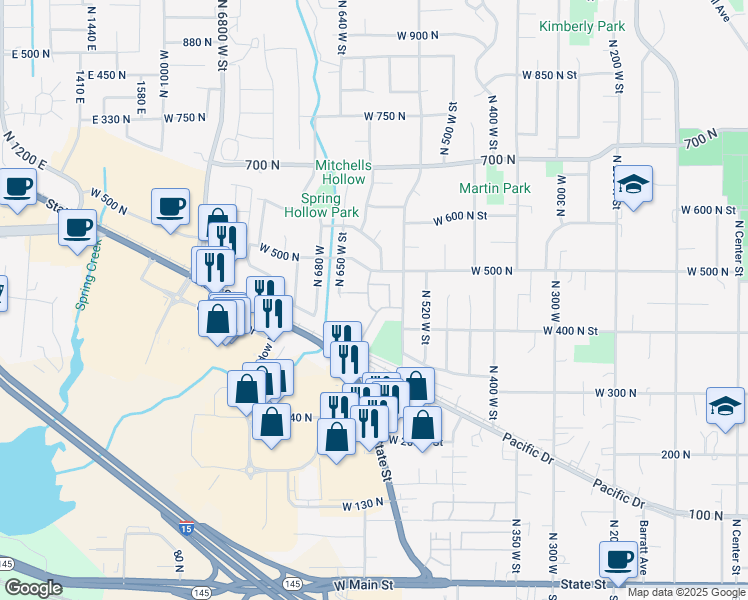 map of restaurants, bars, coffee shops, grocery stores, and more near 452 North 600 West Street in American Fork