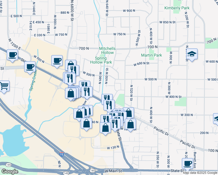 map of restaurants, bars, coffee shops, grocery stores, and more near 639 West 460 North in American Fork